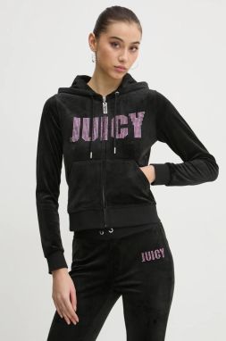 Mikina Juicy Couture dámska, čierna farba, s kapucňou, s nášivkou, JCBAS125861