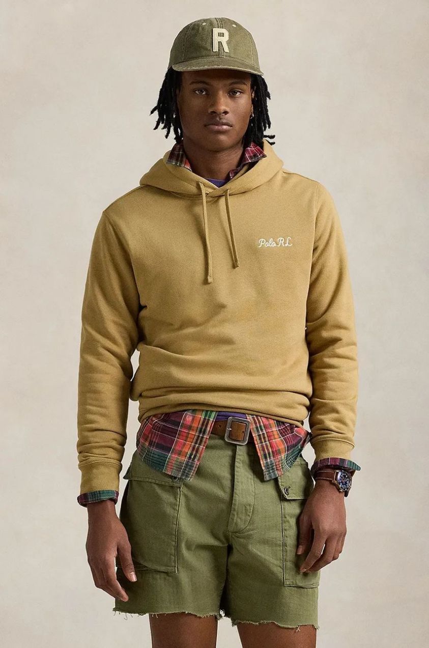 Mikina Polo Ralph Lauren pánska, béžová farba, s kapucňou, s potlačou, 710958449