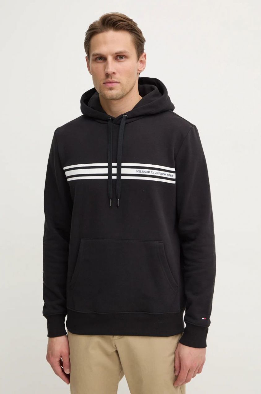 Mikina Tommy Hilfiger pánska, čierna farba, s kapucňou, s potlačou, MW0MW38332