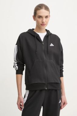 Mikina adidas Essentials dámska, čierna farba, s kapucňou, s nášivkou, JE1283