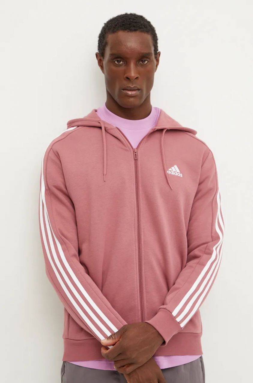 Mikina adidas Essentials pánska, ružová farba, s kapucňou, vzorovaná, IX0166
