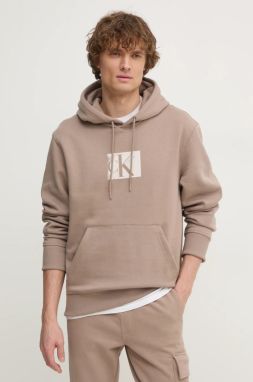 Mikina Calvin Klein Jeans pánska, béžová farba, s kapucňou, s potlačou, J30J327093