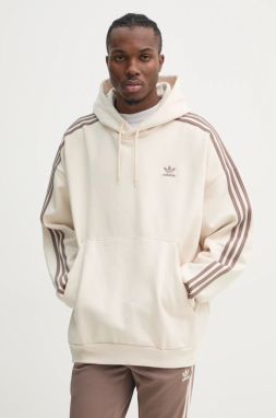 Mikina adidas Originals BAGGY HOODIE pánska, béžová farba, s kapucňou, s nášivkou, JP1073