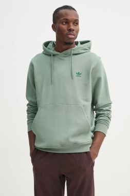 Bavlnená mikina adidas Originals Essential pánska, zelená farba, s kapucňou, jednofarebná, JD2410