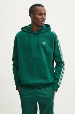 Mikina adidas Originals 3-Stripes pánska, zelená farba, s kapucňou, vzorovaná, JP1001