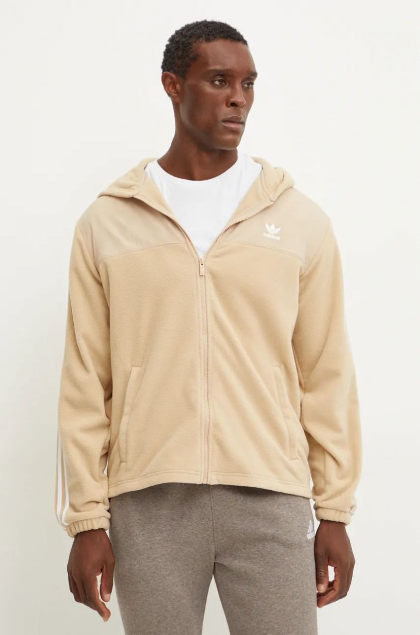 Mikina adidas Originals pánska, béžová farba, s kapucňou, s nášivkou, IZ2487