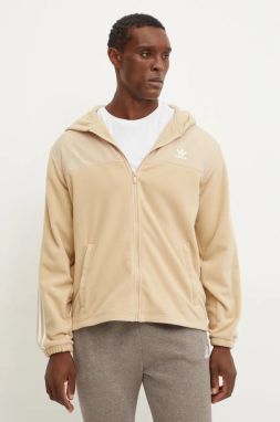 Mikina adidas Originals pánska, béžová farba, s kapucňou, s nášivkou, IZ2487