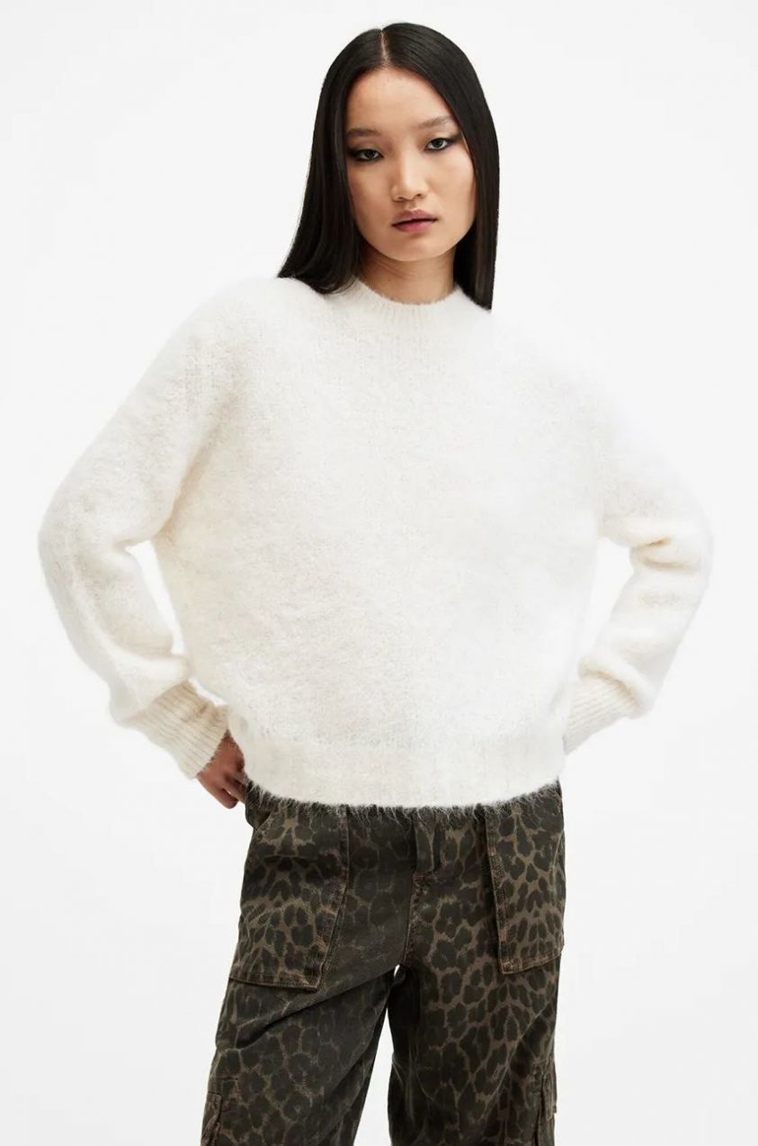 Vlnený sveter AllSaints VORTEX JUMPER dámsky, biela farba, teplý, W032KB