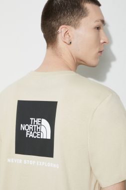 Bavlnené tričko The North Face M S/S Redbox Tee pánske, béžová farba, s potlačou, NF0A87NP3X41