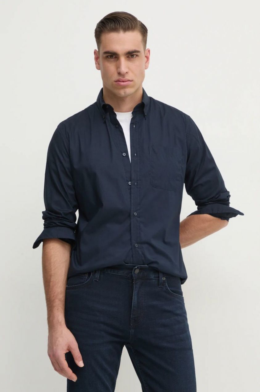 Bavlnená košeľa United Colors of Benetton pánska, tmavomodrá farba, regular, s golierom button-down, 5KQRUQ04B