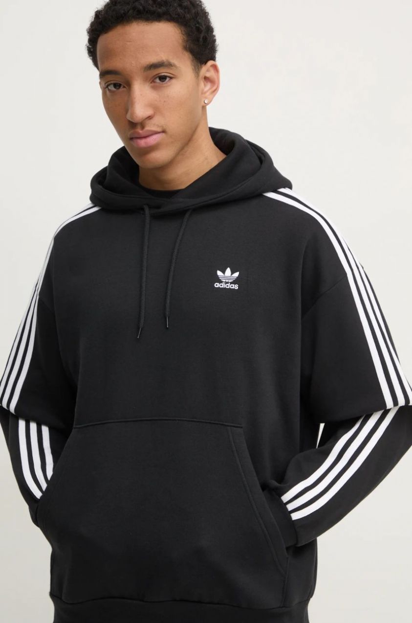 Mikina adidas Originals BAGGY HOODIE pánska, čierna farba, s kapucňou, vzorovaná, JC6251