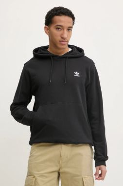 Bavlnená mikina adidas Originals Essential pánska, čierna farba, s kapucňou, jednofarebná, JD2404
