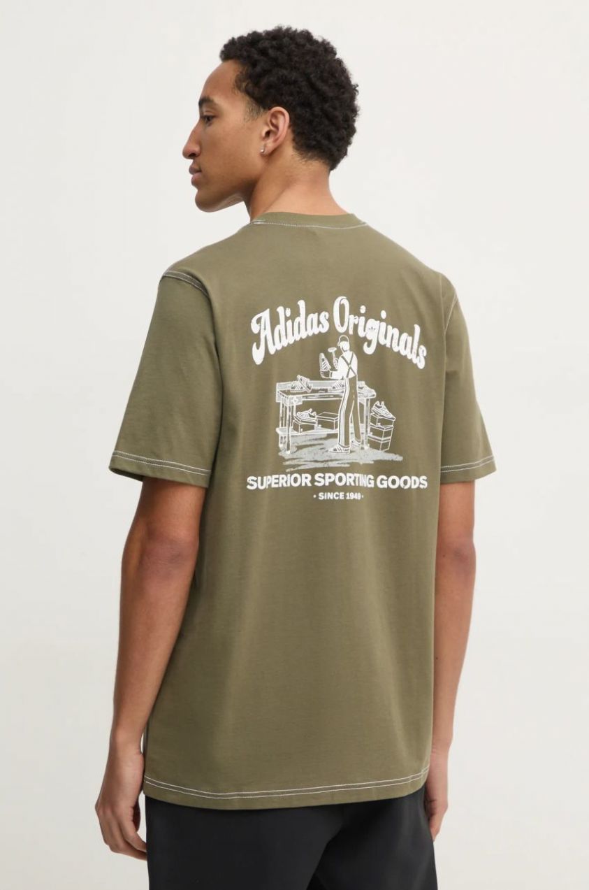 Bavlnené tričko adidas Originals Wabash pánske, zelená farba, s potlačou, JP4476