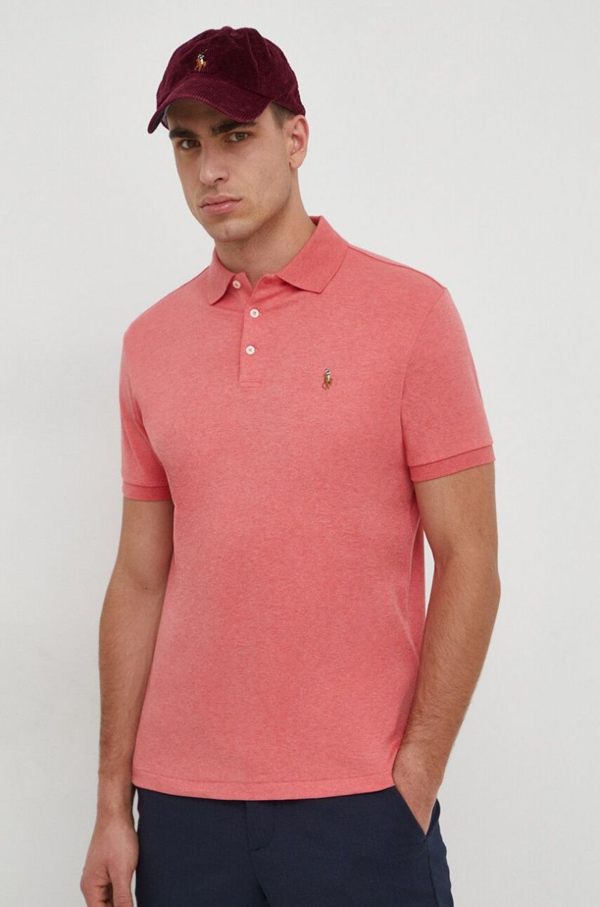 Bavlnené polo tričko Polo Ralph Lauren ružová farba, jednofarebné, 710704319