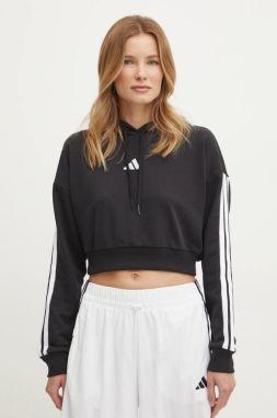 Mikina adidas Essentials dámska, čierna farba, s kapucňou, s nášivkou, JE0017