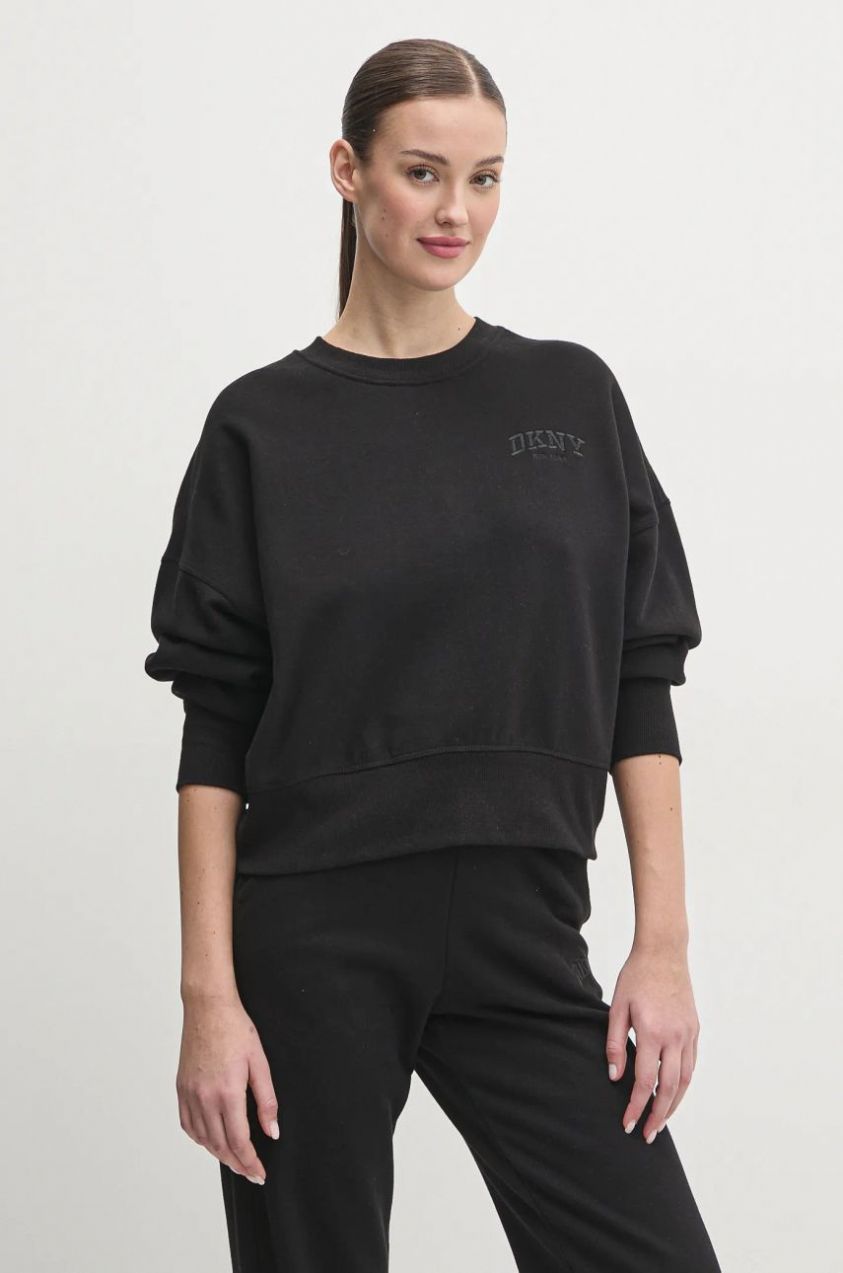 Mikina Dkny dámska, čierna farba, jednofarebná, DP5T1144