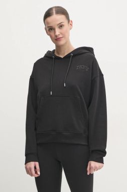 Mikina Dkny dámska, čierna farba, s kapucňou, jednofarebná, DP4T1097