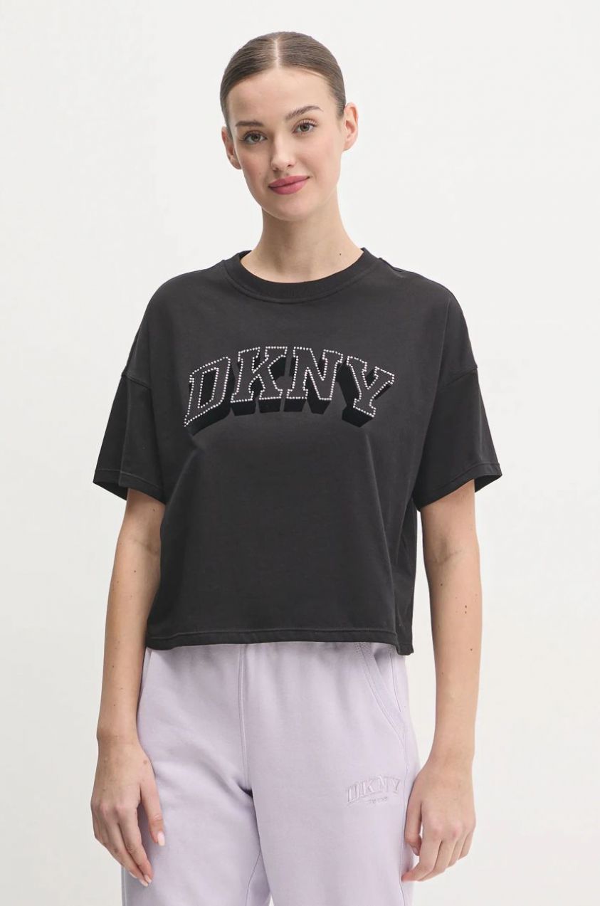 Bavlnené tričko Dkny dámske, čierna farba, DP5T1119