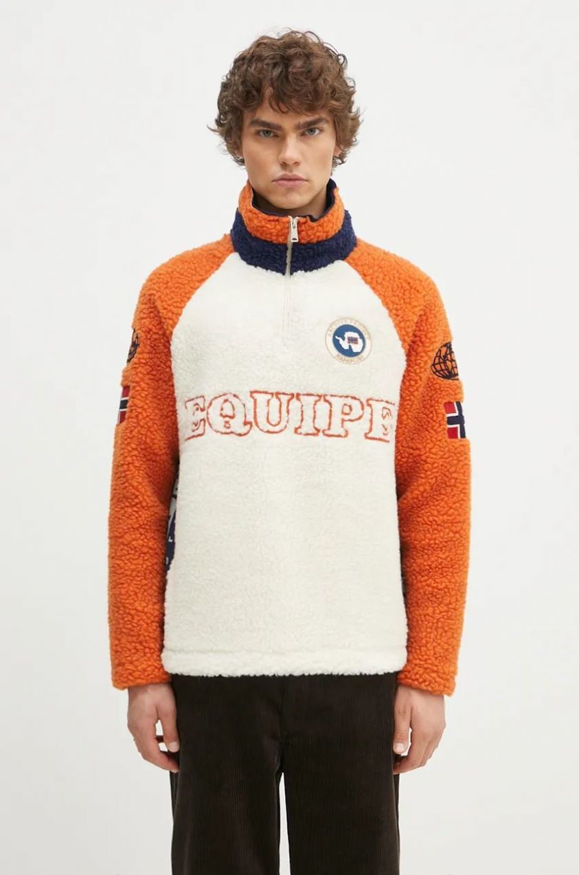 Fleecová mikina Napapijri Equipe Fleece béžová farba, vzorovaná, NP0A4IK6MO91