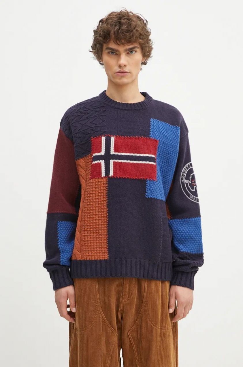 Vlnený sveter Napapijri Patchwork pánsky, teplý, NP0A4IK8MP11