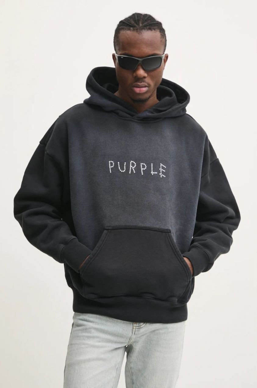 Bavlnená mikina PURPLE BRAND HWT FLEECE PO HOODY pánska, šedá farba, s kapucňou, s nášivkou, P401-HBSS125