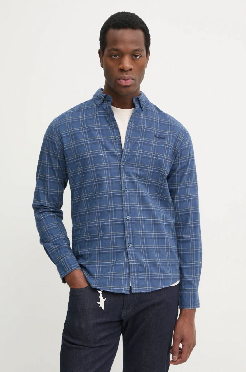 Bavlnená košeľa Pepe Jeans ALAN pánska, tmavomodrá farba, regular, s golierom button-down, PM308806