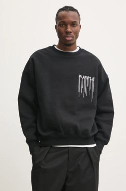 Bavlnená mikina PURPLE BRAND HWT FLEECE CREWNECK pánska, čierna farba, s nášivkou, P402-HBWD125