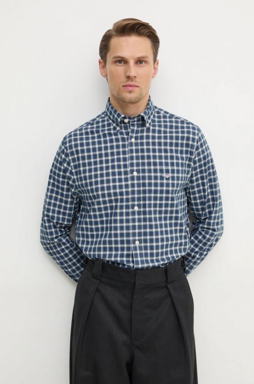 Bavlnená košeľa Gant pánska, tmavomodrá farba, regular, s golierom button-down, 3250002