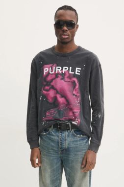 Bavlnené tričko s dlhým rukávom PURPLE BRAND TEXTURED JERSEY LS TEE šedá farba, s potlačou, P204-JBFP125