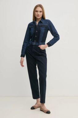 Rifľový overal Pepe Jeans VALERIE tmavomodrá farba, bavlnený, s golierom, PL230508