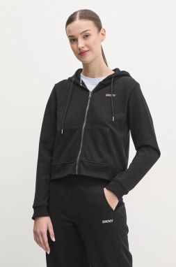 Mikina Dkny dámska, čierna farba, s kapucňou, jednofarebná, DP5J9508