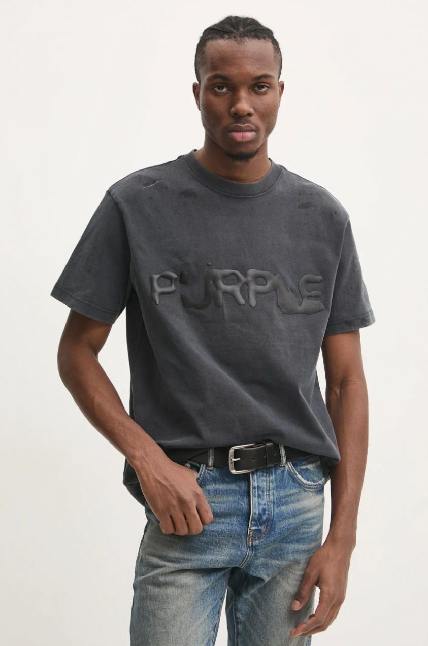Bavlnené tričko PURPLE BRAND HWT JERSEY SS TEE pánske, šedá farba, s potlačou, P117-HBLW125