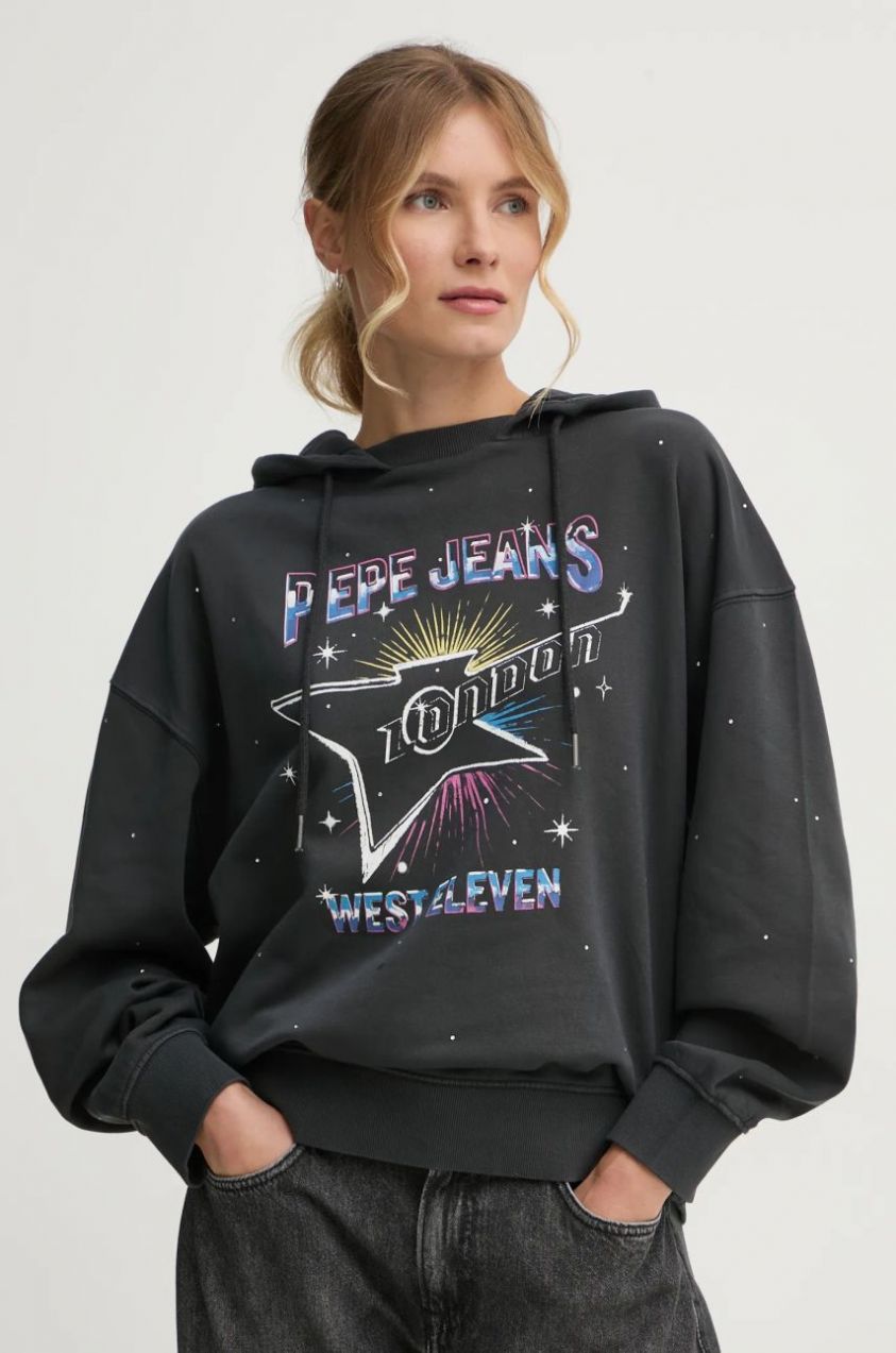 Mikina Pepe Jeans LILIAN dámska, šedá farba, s kapucňou, s potlačou, PL581469