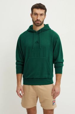 Mikina adidas Feelcozy pánska, zelená farba, s kapucňou, jednofarebná, JE3802