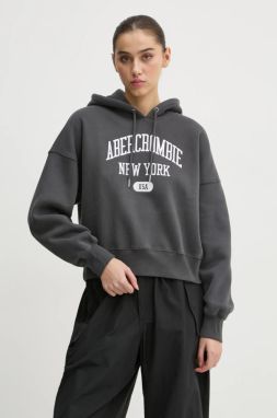 Mikina Abercrombie & Fitch dámska, šedá farba, s kapucňou, s nášivkou, KI152-4201
