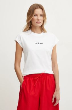 Bavlnené tričko adidas Essentials Linear dámske, béžová farba, JC8239