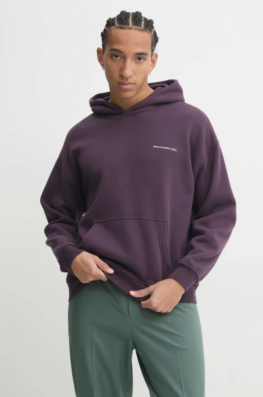 Mikina Abercrombie & Fitch pánska, fialová farba, s kapucňou, jednofarebná, KI122-4366