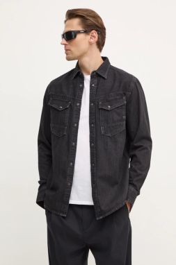 Rifľová košeľa G-Star Raw pánska, čierna farba, slim, s klasickým golierom, D23616-D540