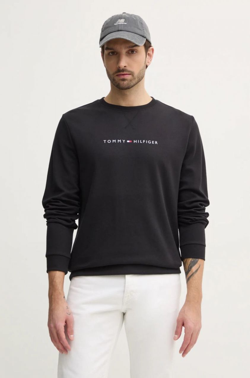 Mikina Tommy Hilfiger pánska, čierna farba, s potlačou, UM0UM03346