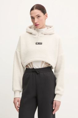 Fleecová mikina adidas x Moon Boot béžová farba, s kapucňou, s nášivkou, IY8050