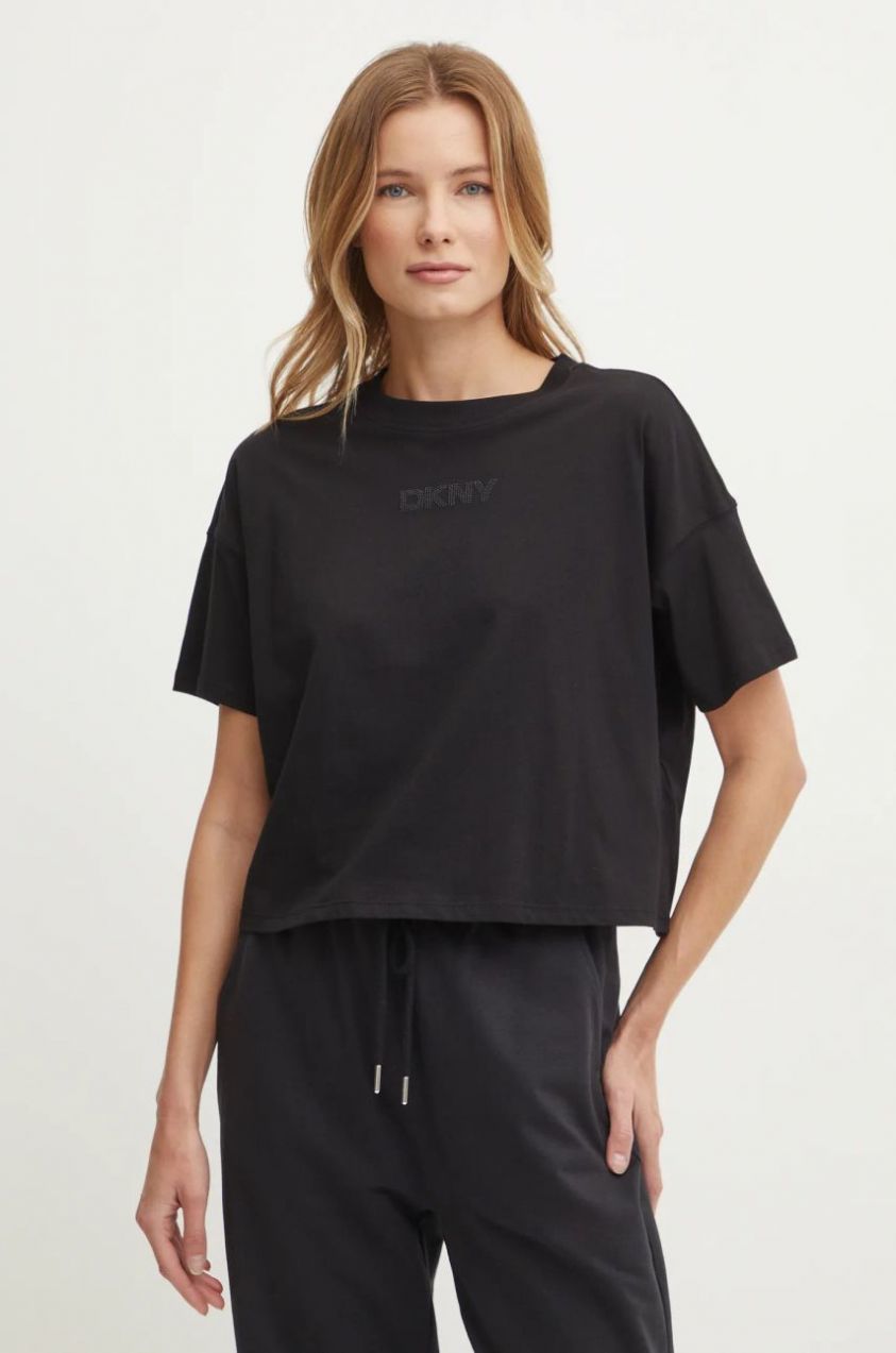 Bavlnené tričko Dkny dámske, čierna farba, DP4T1070