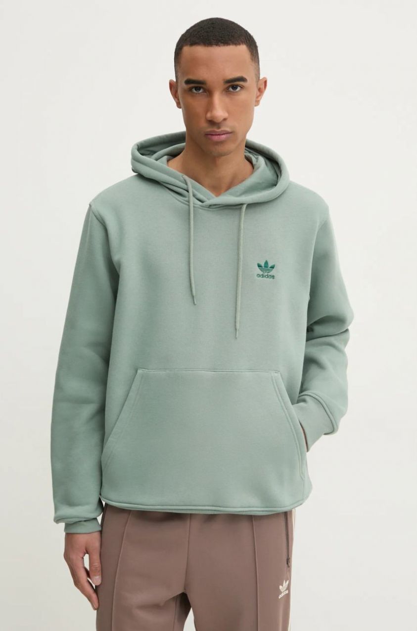 Mikina adidas Originals Essential pánska, zelená farba, s kapucňou, jednofarebná, JD2400