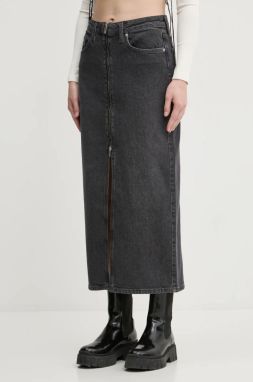 Rifľová sukňa Karl Lagerfeld Jeans šedá farba, midi, rovný strih, A1W12008