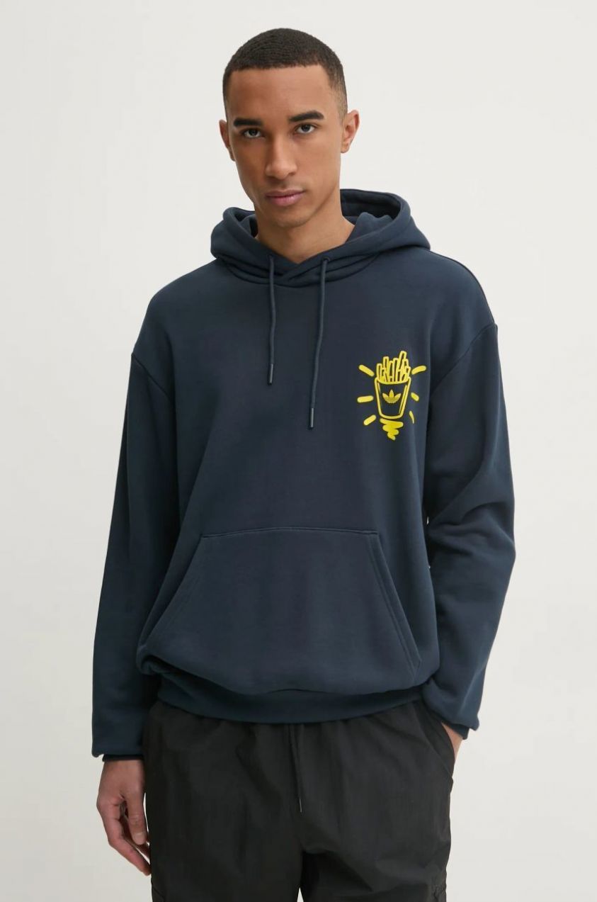 Mikina adidas Originals Q12 TS HOOD BU pánska, tmavomodrá farba, s kapucňou, s potlačou, JN5694
