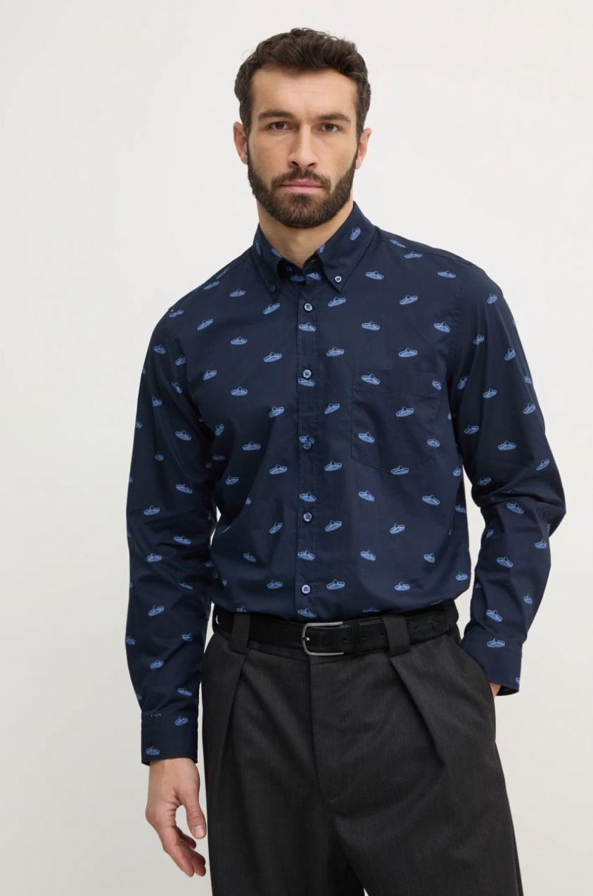 Bavlnená košeľa Boss Orange pánska, tmavomodrá farba, regular, s golierom button-down, 50530835