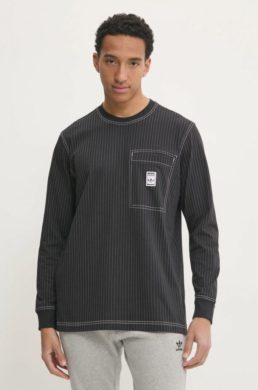 Bavlnené tričko s dlhým rukávom adidas Originals Wabash čierna farba, vzorované, JP4479