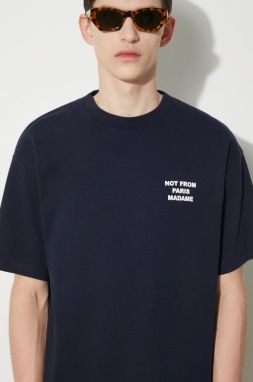 Bavlnené tričko Drôle de Monsieur Le T-Shirt Slogan pánske, tmavomodrá farba, s potlačou, PERM-TS203-CO002-NY