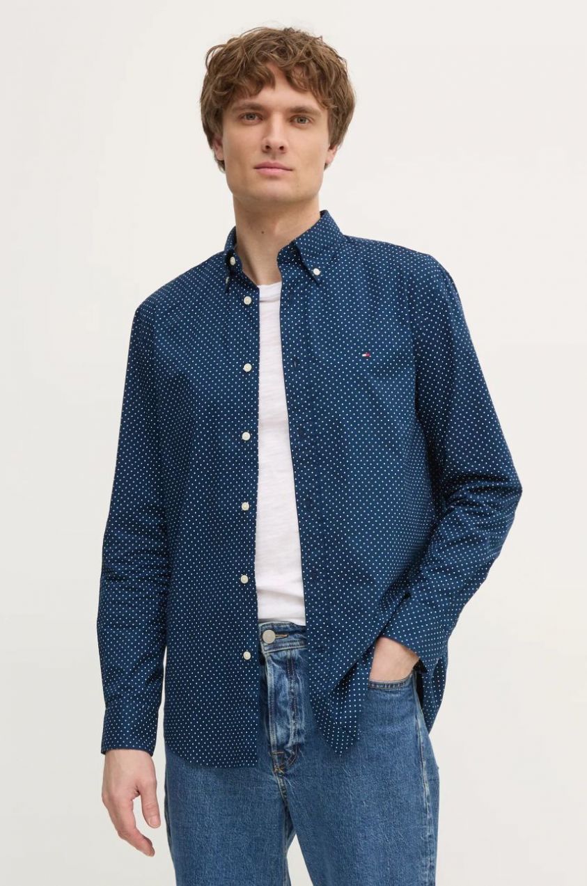 Bavlnená košeľa Tommy Hilfiger pánska, tmavomodrá farba, regular, s golierom button-down, MW0MW37554