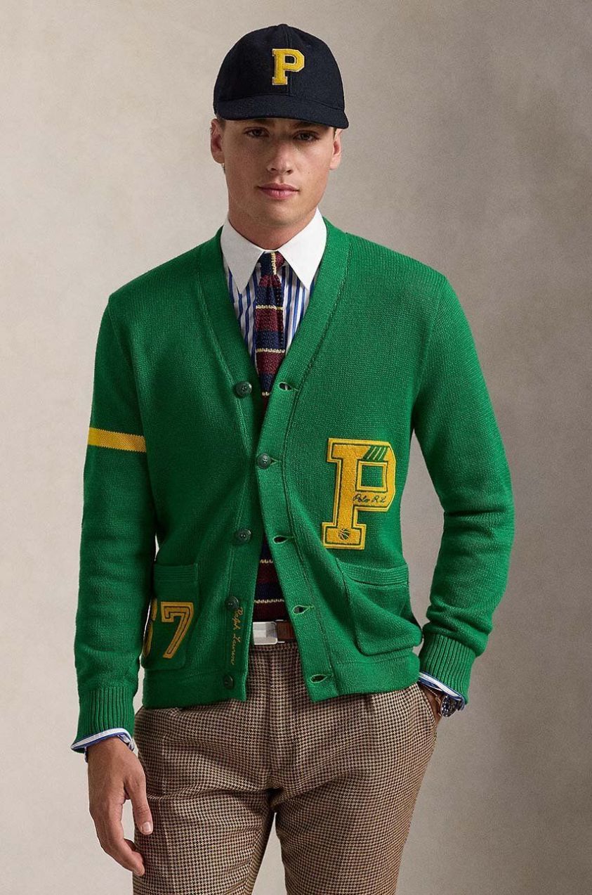 Bavlnený kardigán Polo Ralph Lauren Longsleeve zelená farba, 710949299