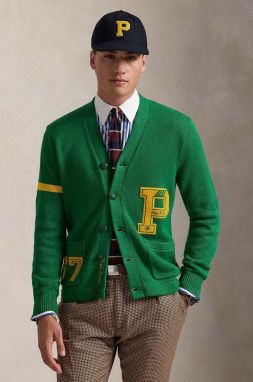 Bavlnený kardigán Polo Ralph Lauren Longsleeve zelená farba, 710949299